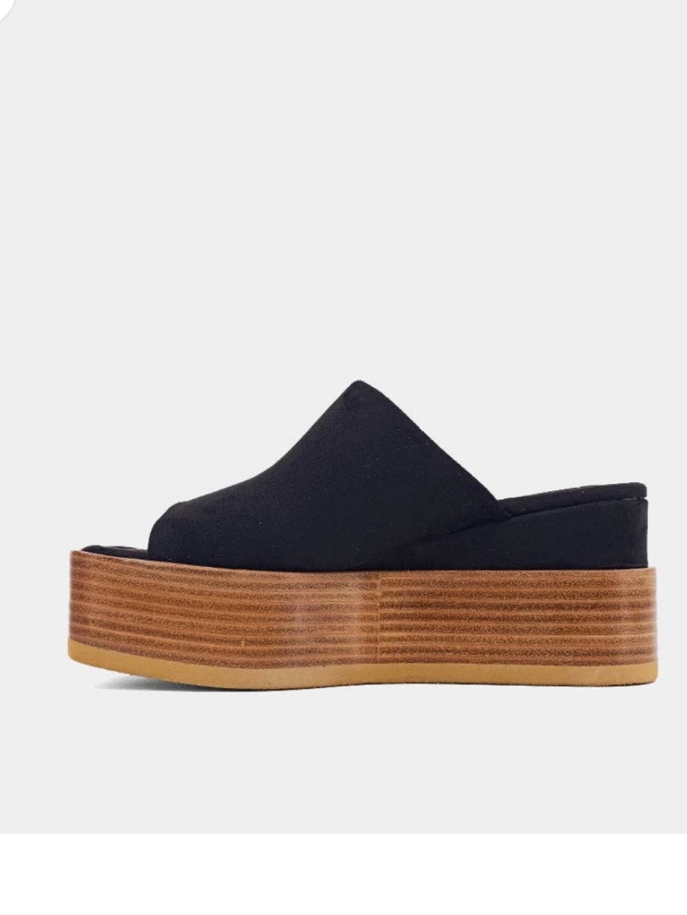 NIB ShuShop Black Platform Slide with Brown Stacked Sole